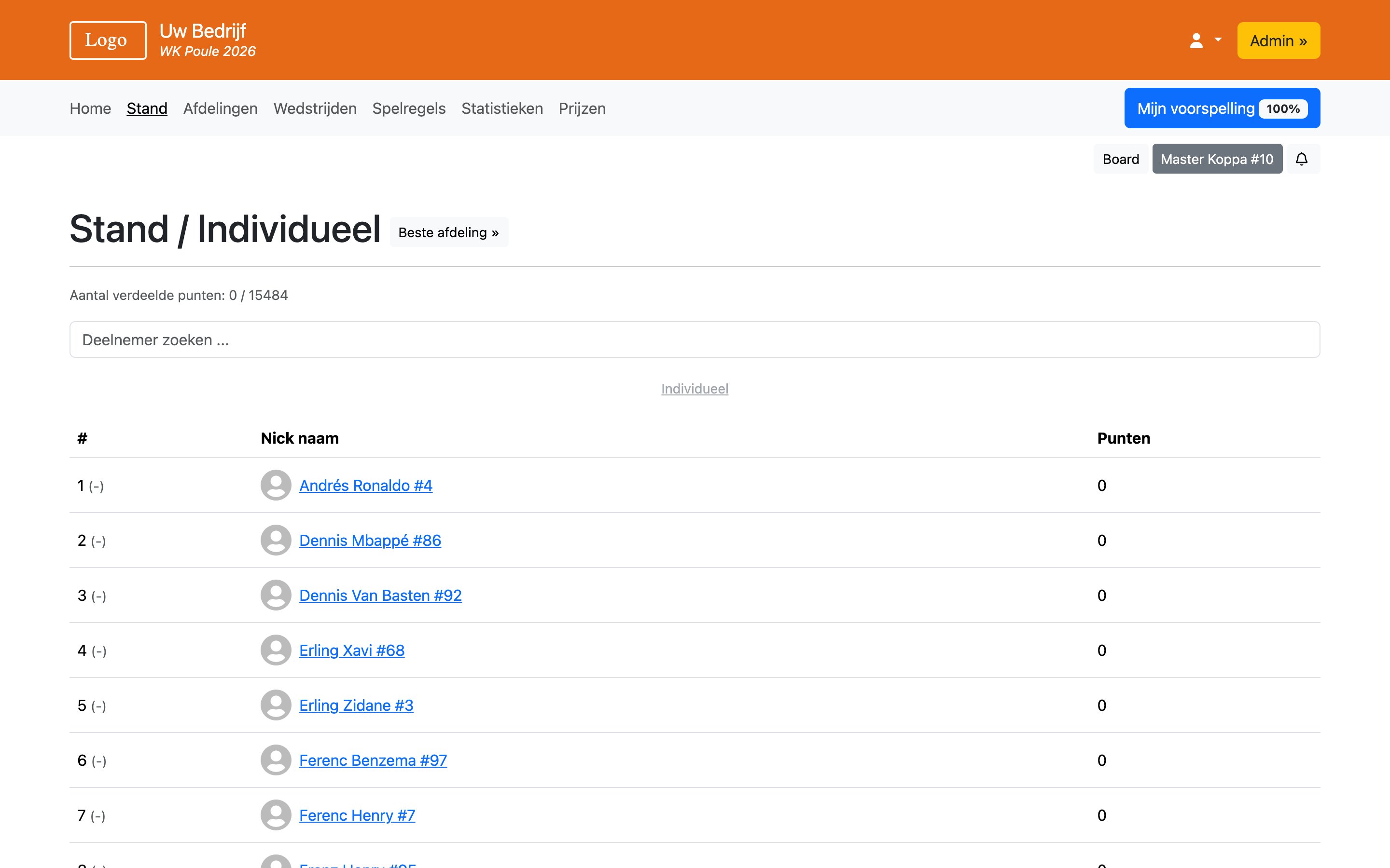 WK Poule 2026 – Stand